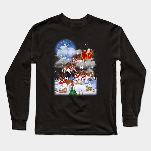 Santa Clause Drives Bulldog Reindeer Sleigh Long Sleeve T-Shirt by TeeAbe